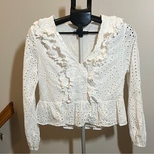Express White Eyelet Ruffle Blouse